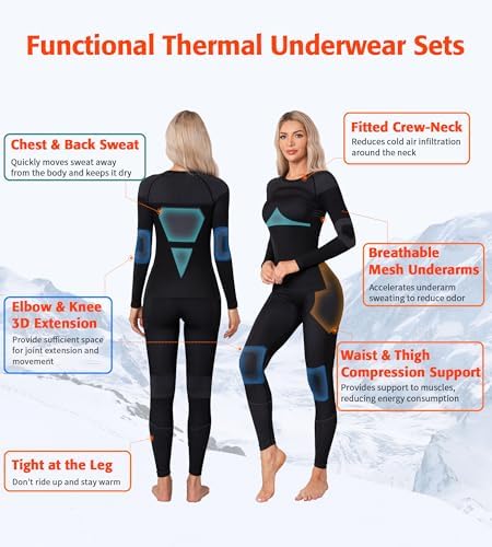 ATTRACO Girls's Thermal Underwear Set: Seamless Lengthy Johns Heat Base Layer Prime and Backside for Chilly Climate