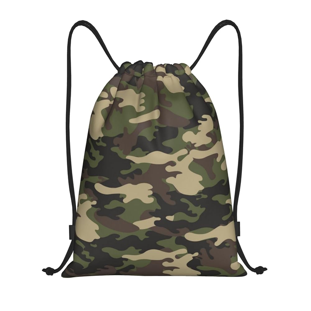 Camo Drawstring Backpack – Fashionable Camouflage Cinch Bag for Fitness center and Sports activities – Military Inexperienced Polyester Sackpack for Woodland Journey and Storage