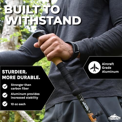 Cascade Mountain Tech Light-weight Aluminum Trekking Poles with Prolonged Down Grip and Tip Package