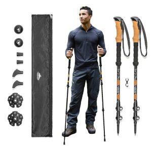 Cascade Mountain Tech Light-weight Aluminum Trekking Poles with Prolonged Down Grip and Tip Package