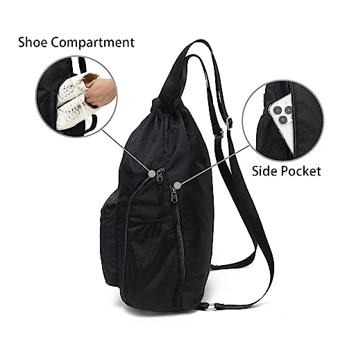 FUXINGYAO Cinch Backpack for Sports activities and Health club, Consists of Footwear Compartment, Drawstring Bag for Males and Girls (Black)