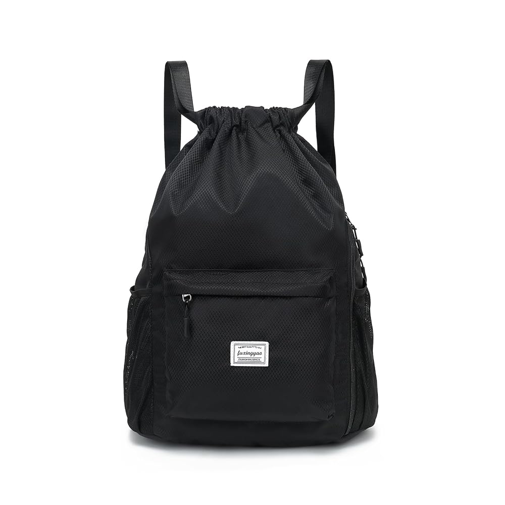 FUXINGYAO Cinch Backpack for Sports activities and Health club, Consists of Footwear Compartment, Drawstring Bag for Males and Girls (Black)