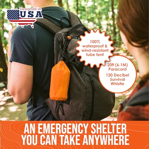 Go Time Gear Survival Life Tent: 2-Particular person Mylar Emergency Shelter Tube with Paracord - Weatherproof Safety for Tenting, Mountain climbing, and Survival Kits - Comes with Emergency Whistle