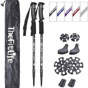 TheFitLife Nordic Strolling Trekking Poles – Set of two Adjustable, Light-weight, Anti-Shock Poles with Fast Lock System for Mountaineering, Tenting, Mountaineering, and Backpacking