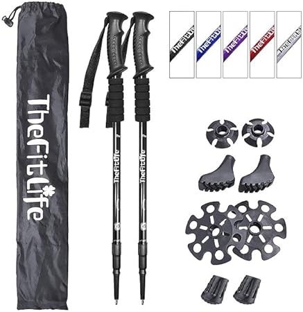 TheFitLife Nordic Strolling Trekking Poles – Set of two Adjustable, Light-weight, Anti-Shock Poles with Fast Lock System for Mountaineering, Tenting, Mountaineering, and Backpacking