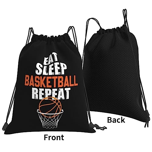 Unisex Drawstring Backpack for Sports activities, Fitness center, Swimming, and Journey - 'Eat Sleep Basketball Repeat' Design