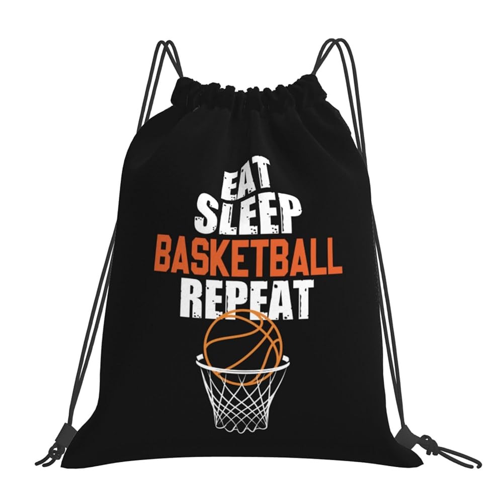 Unisex Drawstring Backpack for Sports activities, Fitness center, Swimming, and Journey – ‘Eat Sleep Basketball Repeat’ Design