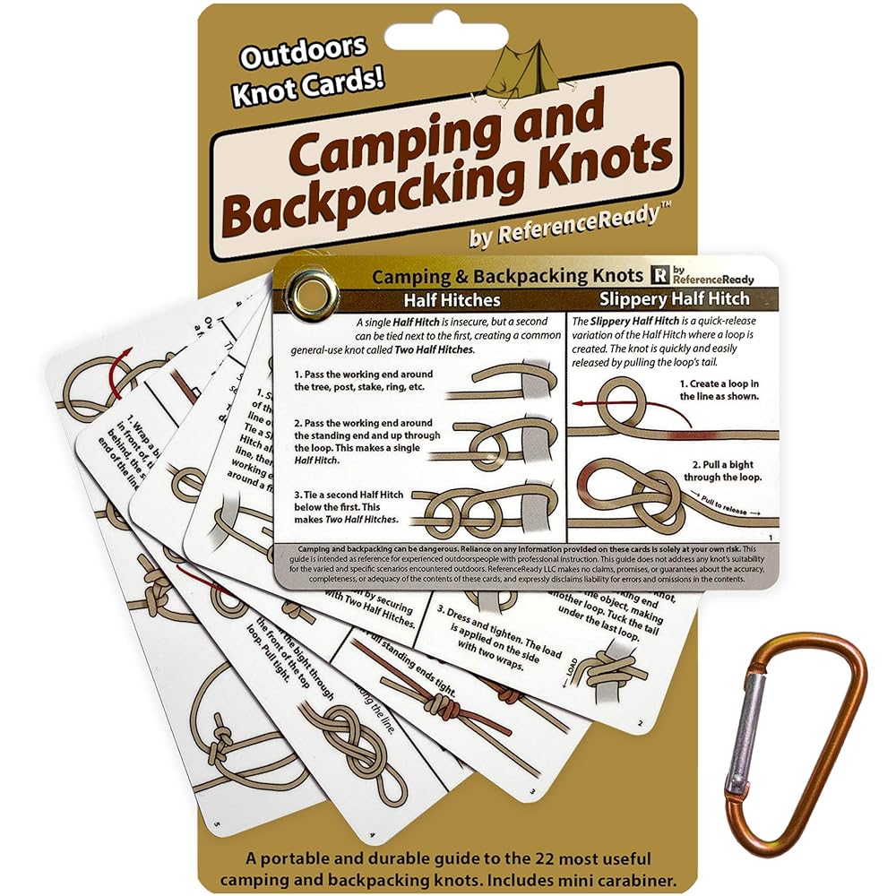 Waterproof Knot Tying Playing cards for Outside Use – Options 22 Important Rope Knots with Mini Carabiner for Tenting, Backpacking, and Scouting