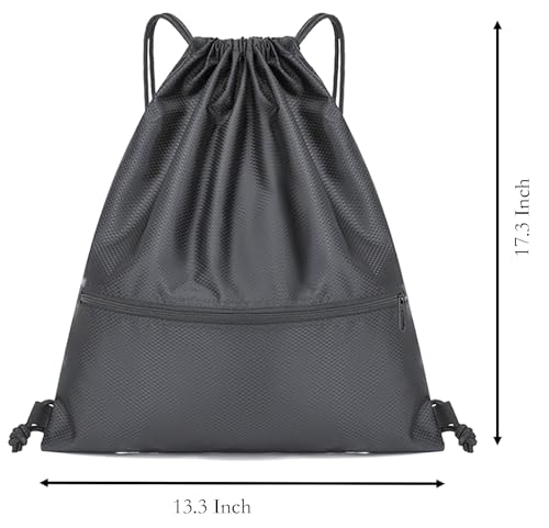 YIKANGHENG Black Drawstring Backpack, 17.3 x 13.3 Inch Sturdy Fabric Bag for Sports activities, Climbing, Journey, and Out of doors Actions