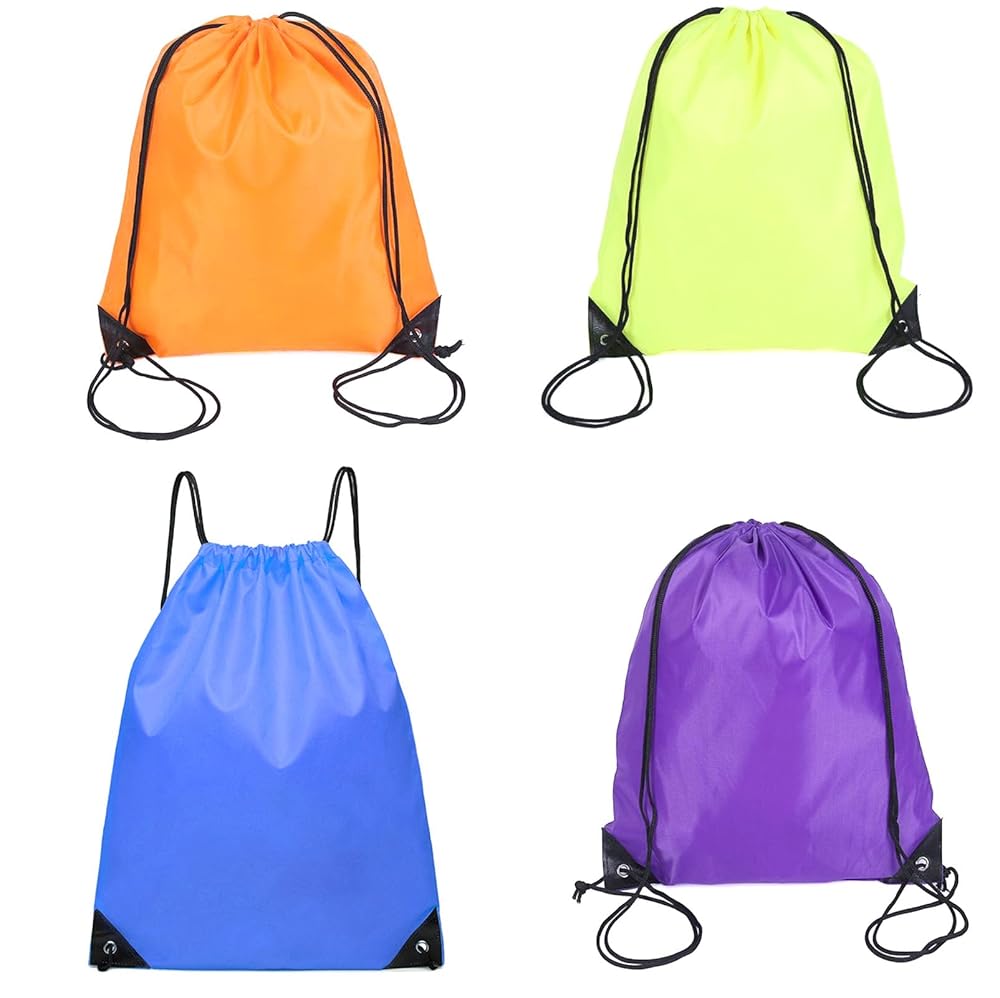 YIKANGHENG Set of 4 Drawstring Backpacks, 17.7 x 11.8 Inch Sturdy Fabric Baggage for Sports activities, Mountaineering, Journey, and Outside Actions (Purple, Blue, Orange, Inexperienced)